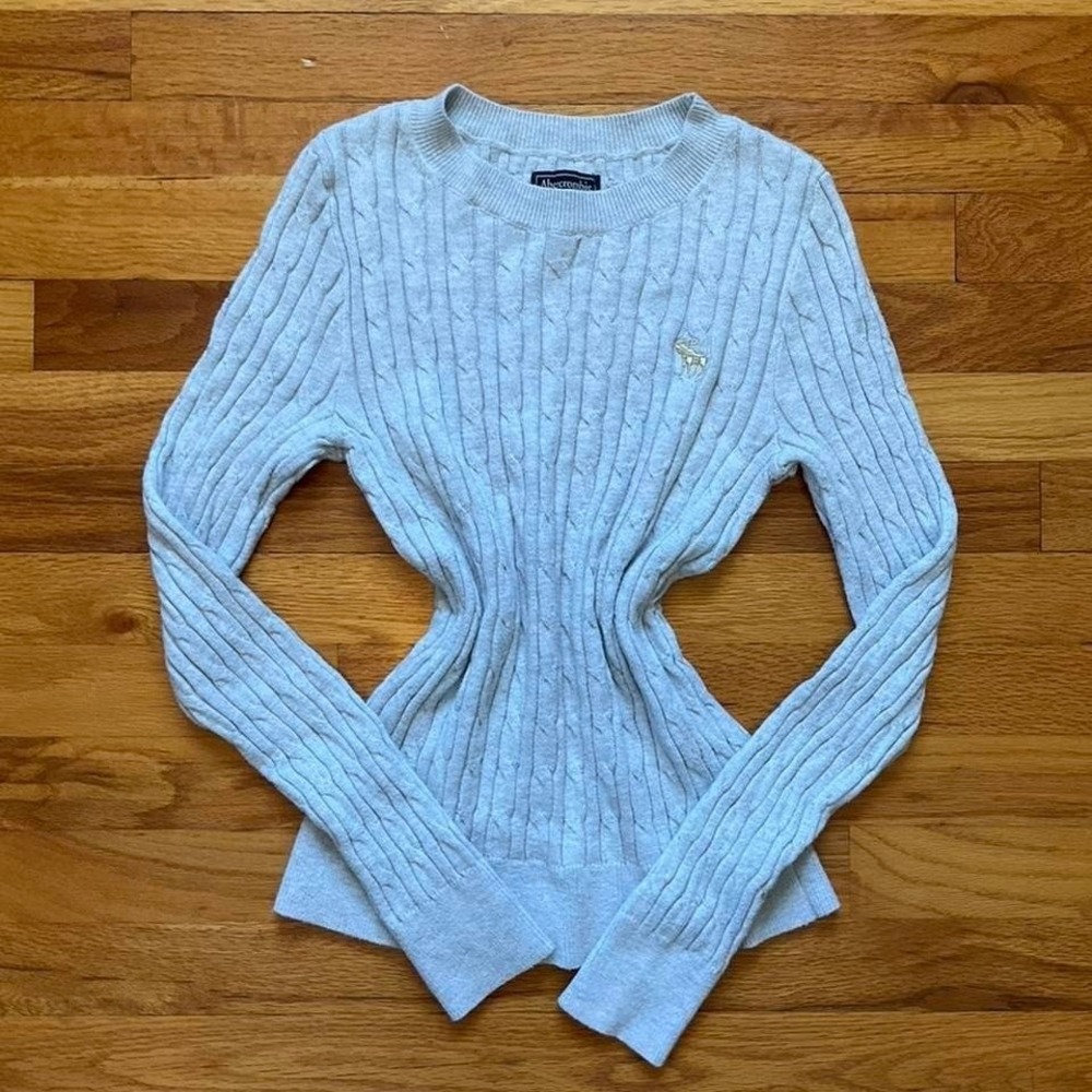 Y2K Preppy Grey Cable Knit Abercrombie Sweater Size XS Fishermancore Bella Swan